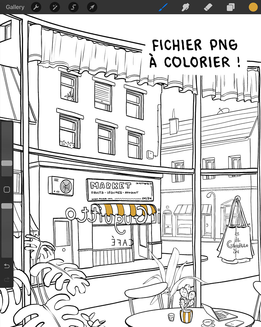 Il Guguitto Café - fichier digital 50x70 + lineart à colorier