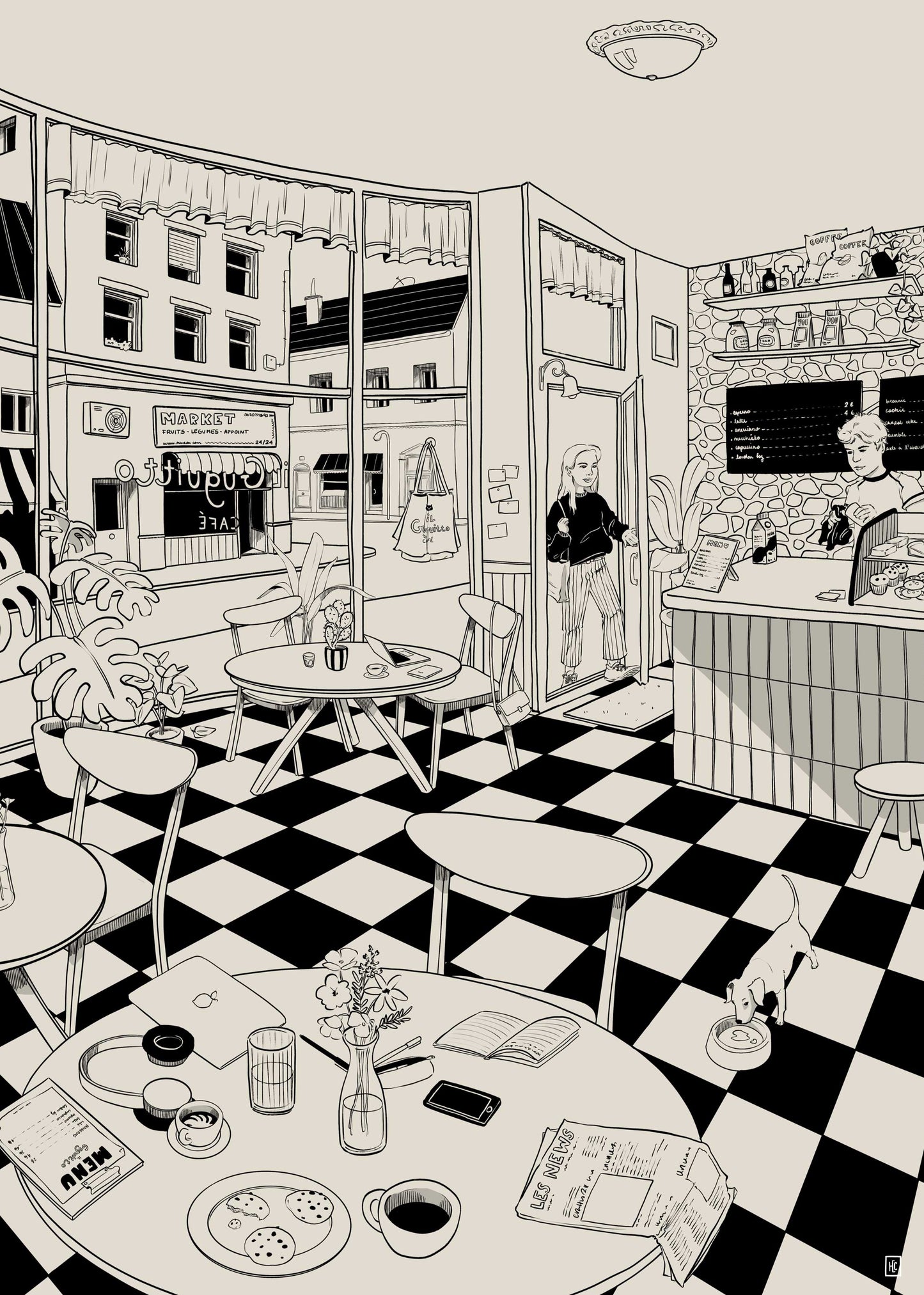 Il Guguitto Café - fichier digital 50x70 + lineart à colorier