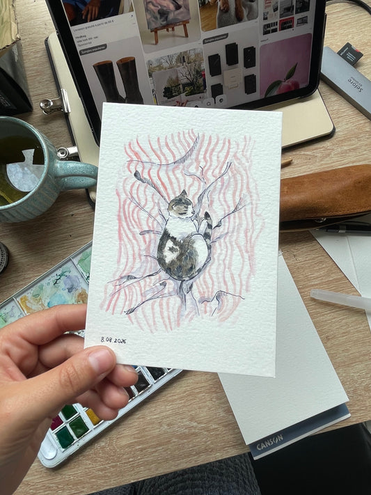 Mini portrait illustré de votre chat/chien - Aquarelle & encre de Chine