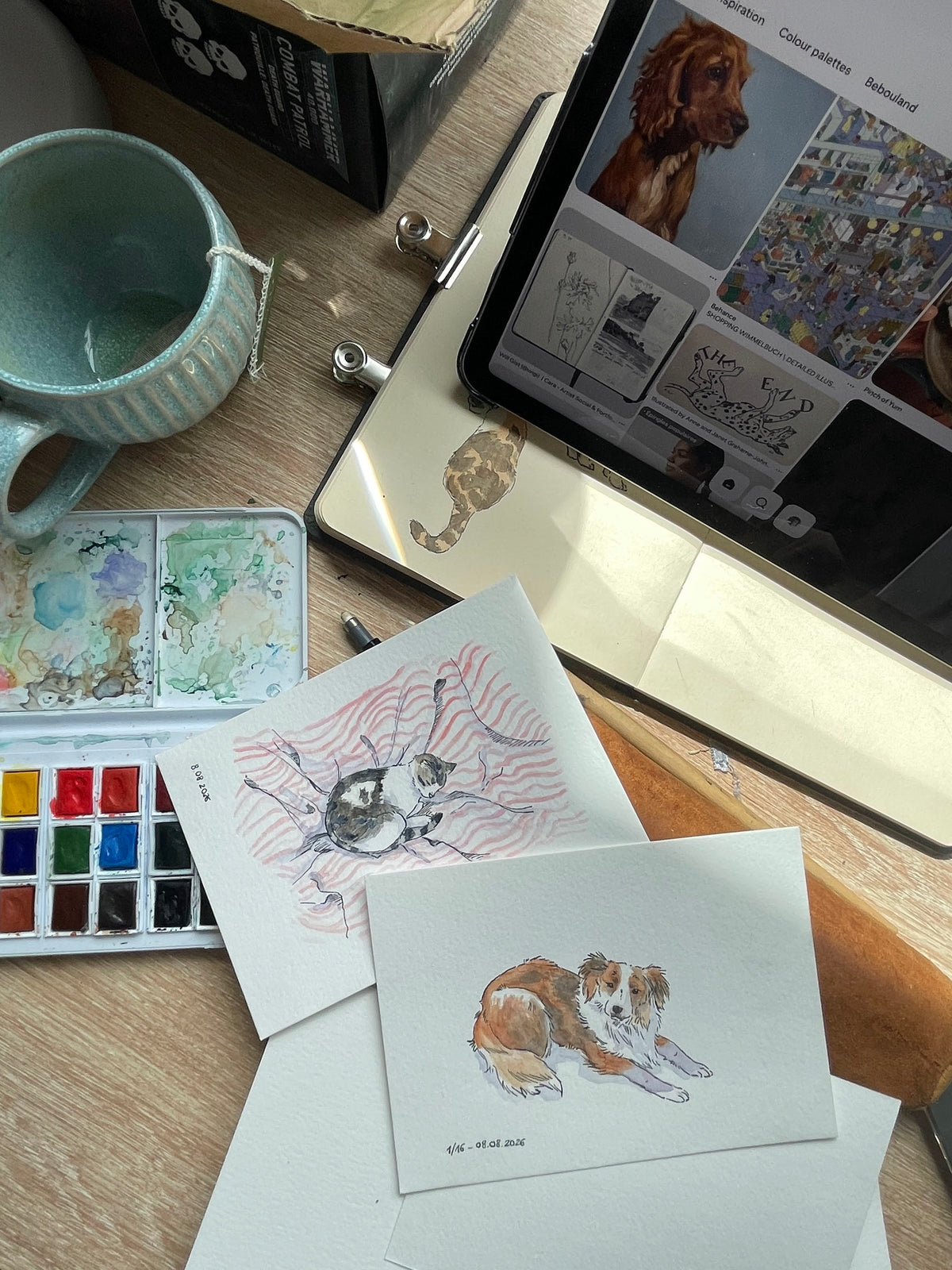 Mini portrait illustré de votre chat/chien - Aquarelle & encre de Chine