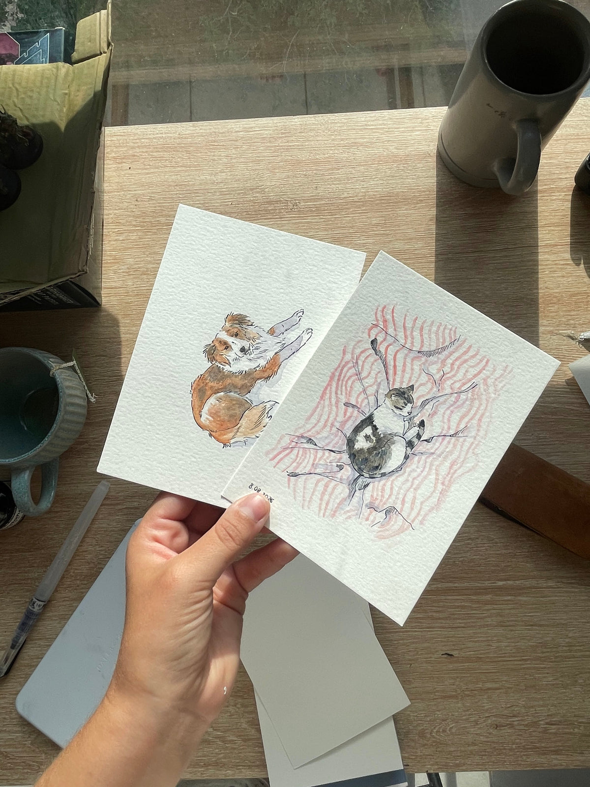 Mini portrait illustré de votre chat/chien - Aquarelle & encre de Chine