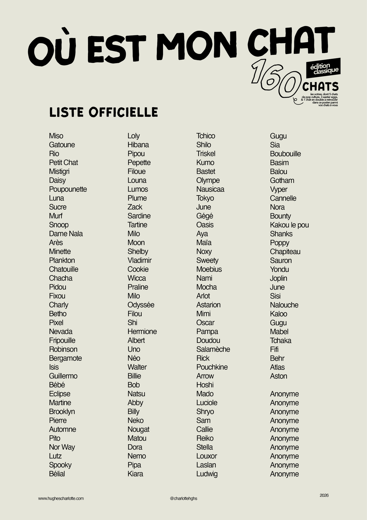 "Où est mon Chat?" - Poster collaboratif, 160 chats illustrés - EDITION CLASSIQUE