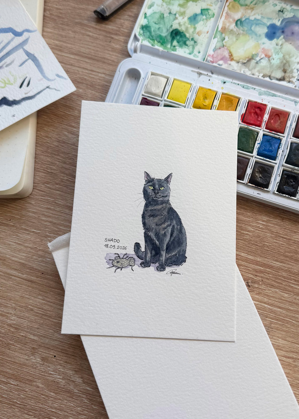 Mini portrait illustré de votre chat/chien - Aquarelle & encre de Chine