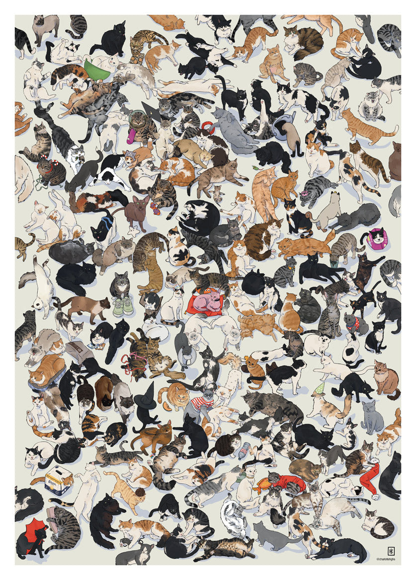 "Où est mon Chat?" - Poster collaboratif, 160 chats illustrés - POSTER SIMPLE