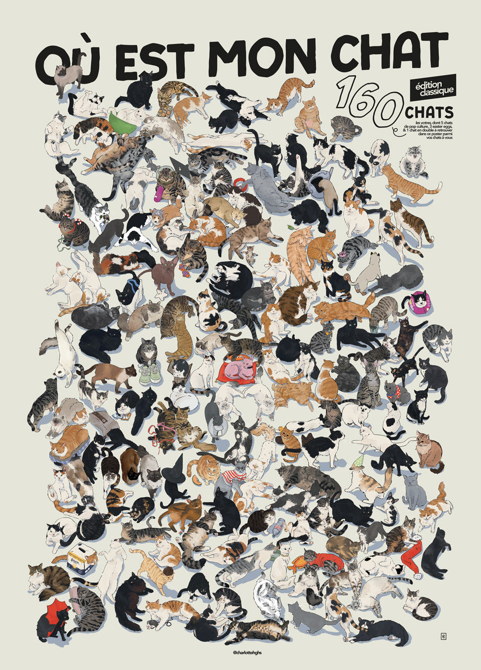 "Où est mon Chat?" - Poster collaboratif, 160 chats illustrés - EDITION CLASSIQUE