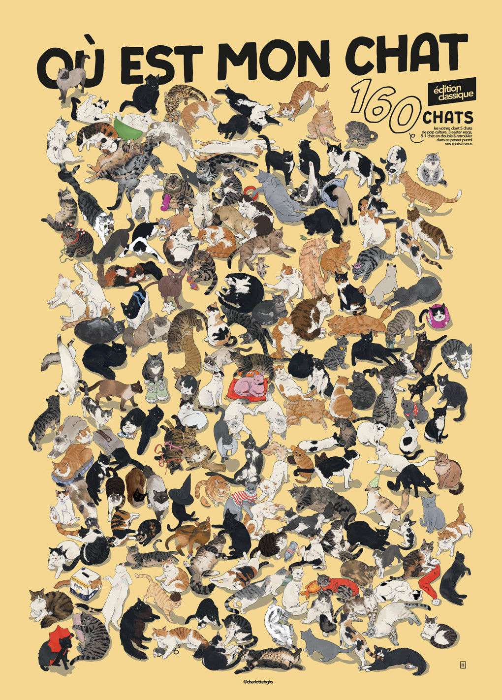 "Où est mon Chat?" - Poster collaboratif, 160 chats illustrés - EDITION CLASSIQUE